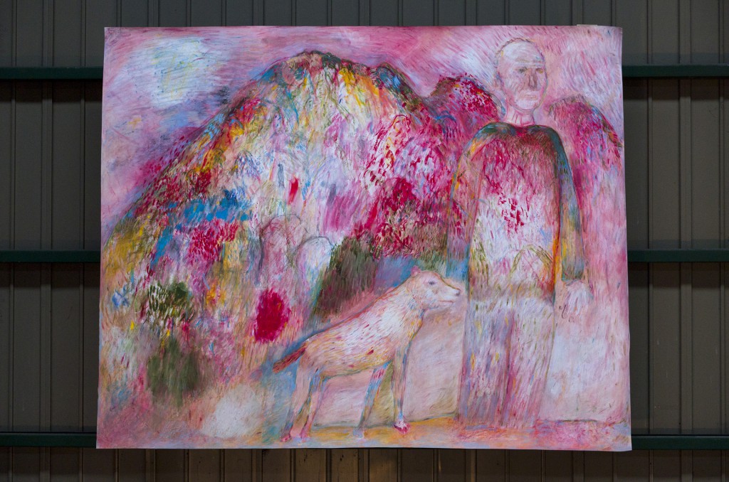 犬の散歩 Oil pastel,Crayon,Acrylic colors on paper 1390 mm high x 1750 mm wide  2015　￥300,000 -